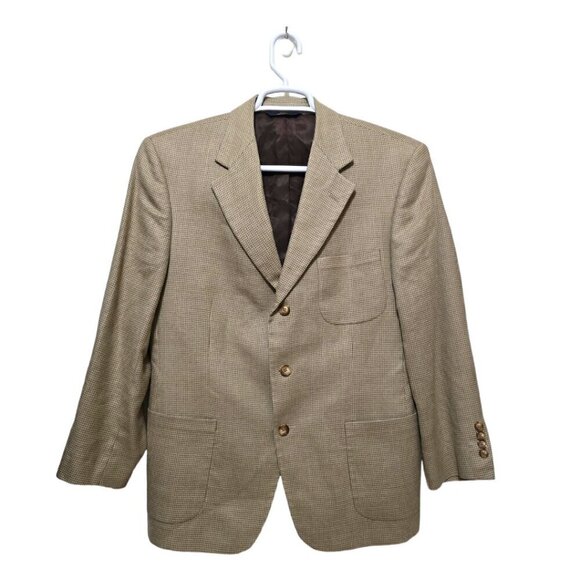 Brooks Brothers 346 Tan Houndstooth Silk Wool Linen Single Breasted Blaz… - Picture 1 of 12